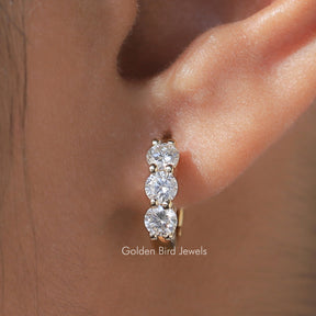 Round Cut Moissanite Small Huggies Hoop Earrings