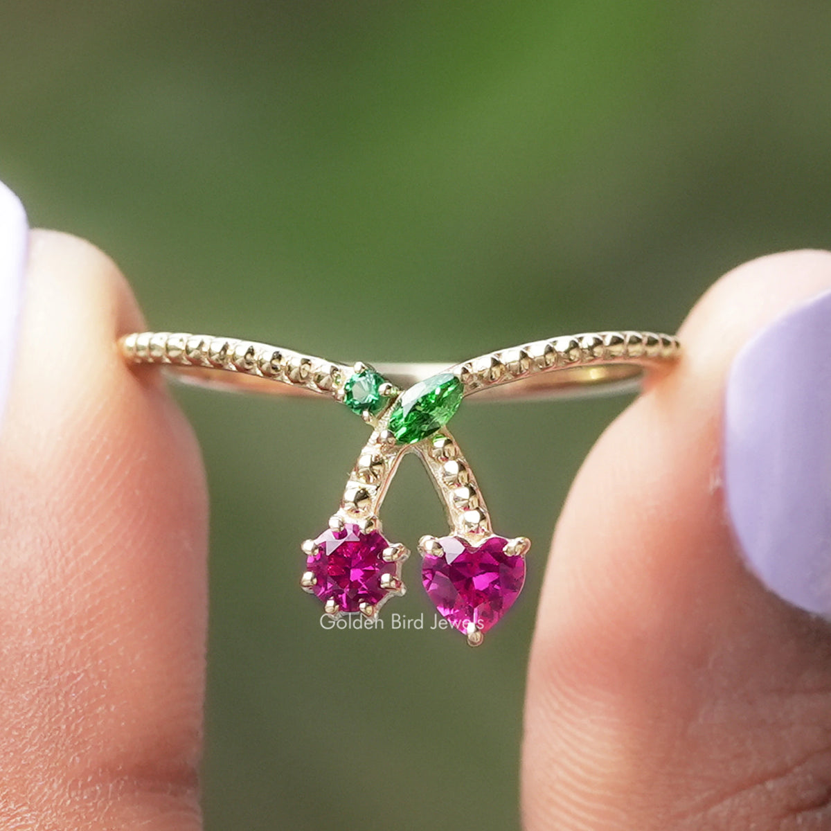 Heart And Round Cut Red Ruby Gemstone Cherry Ring