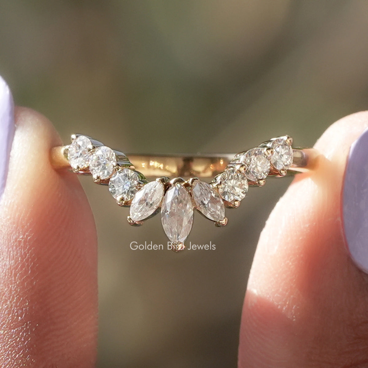 Marquise Cut Lab Diamond Curved Stacking Band