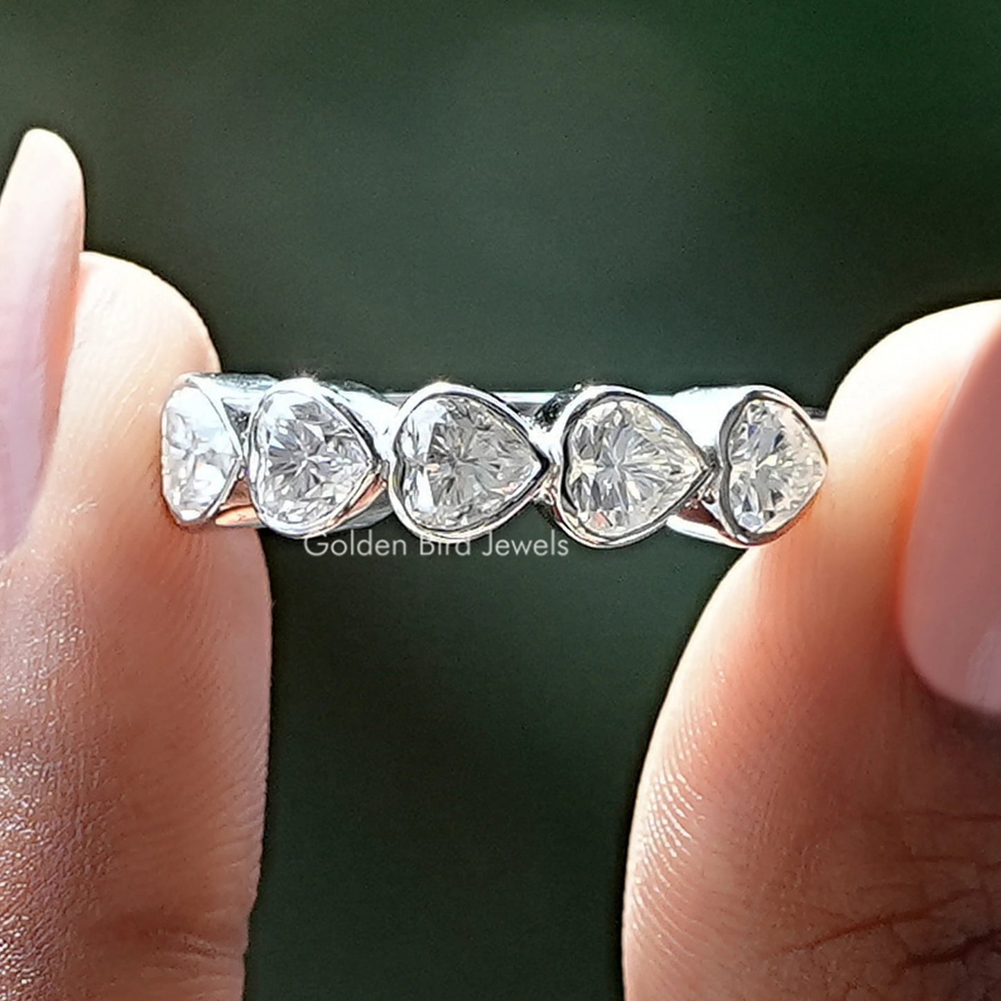 Heart Shaped Five Stone Moissanite Wedding Band