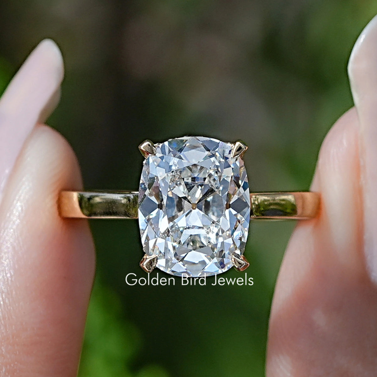 Elongated Old Mine Cushion Lab Diamond Hidden Halo Ring