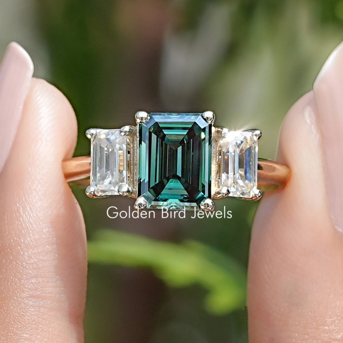 Moissanite Emerald Cut 3 Stone Ring