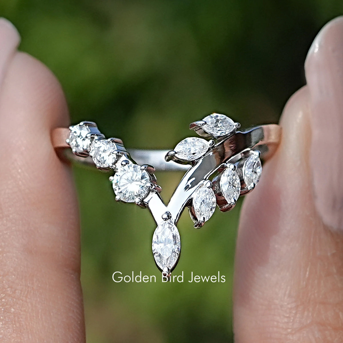 Marquise Cut V Shape Curved  Moissanite Wedding Band
