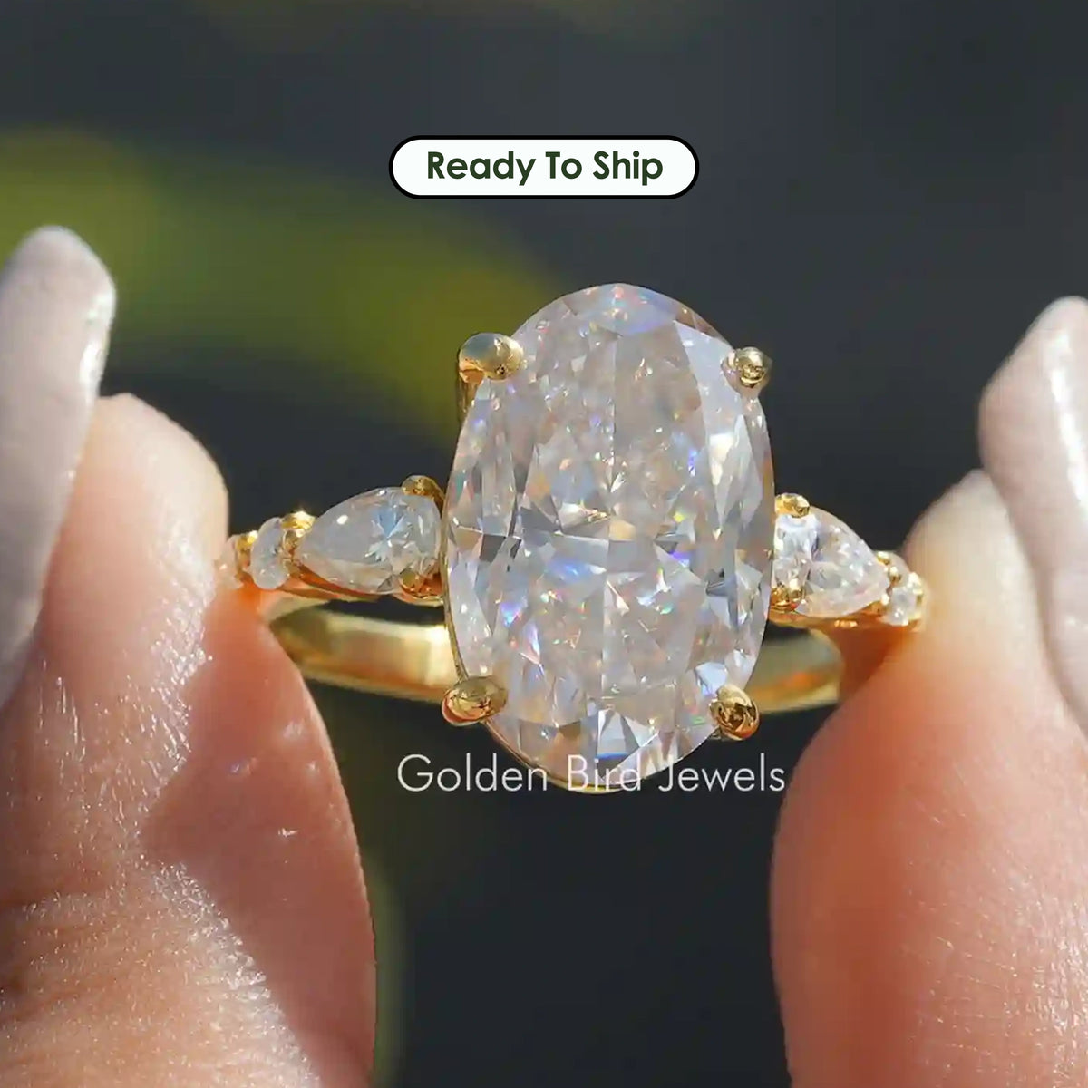 Oval Cut Moissanite Cluster Engagement Ring