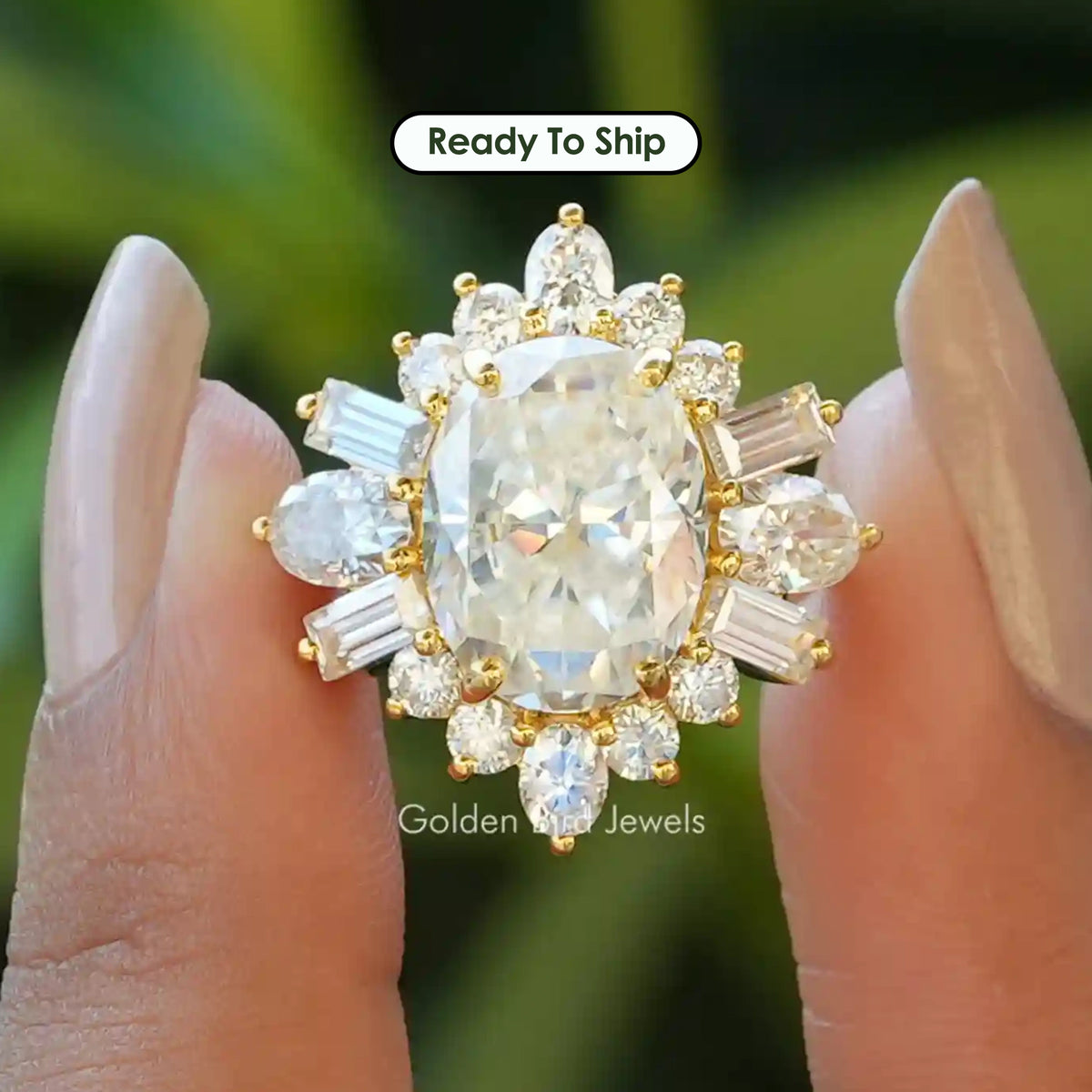 Oval Cut Moissanite Halo Engagement Ring