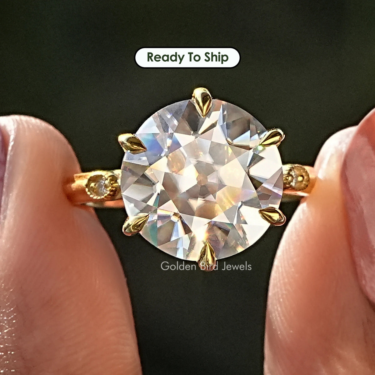 Old European Round Cut Moissanite Ring
