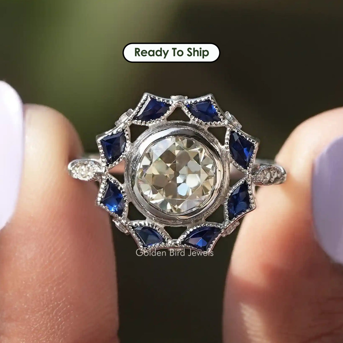 Old European Round Cut Bezel Set Moissanite Ring