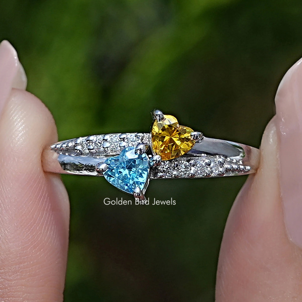 Toi Et Moi Heart Shaped Gemstone Accent Ring
