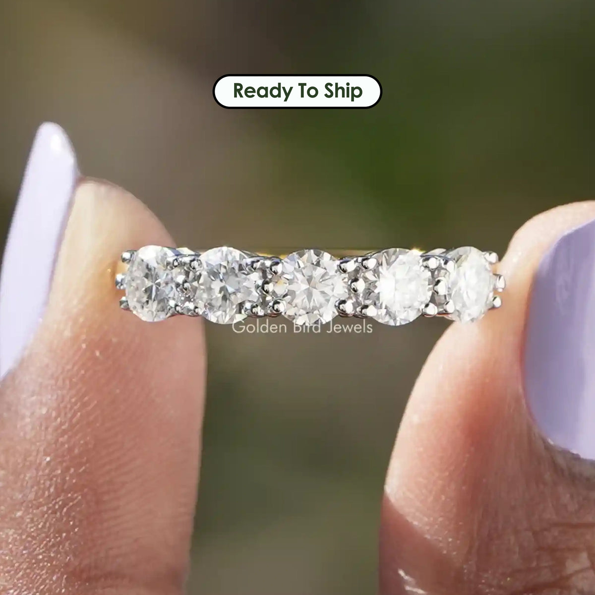 Five Stone Round Cut Moissanite Wedding Band