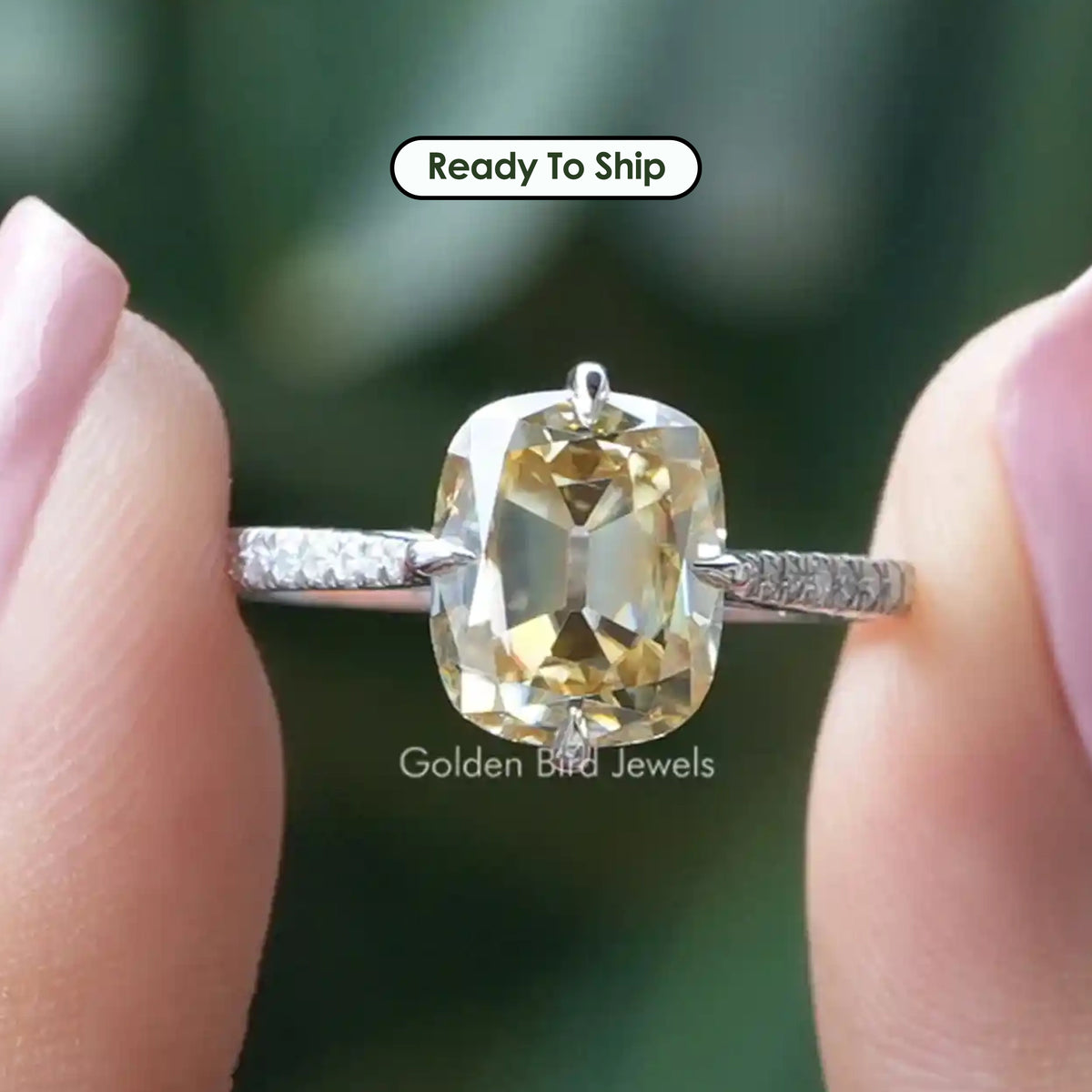 Old Mine Cushion Cut Moissanite Accent Stone Ring