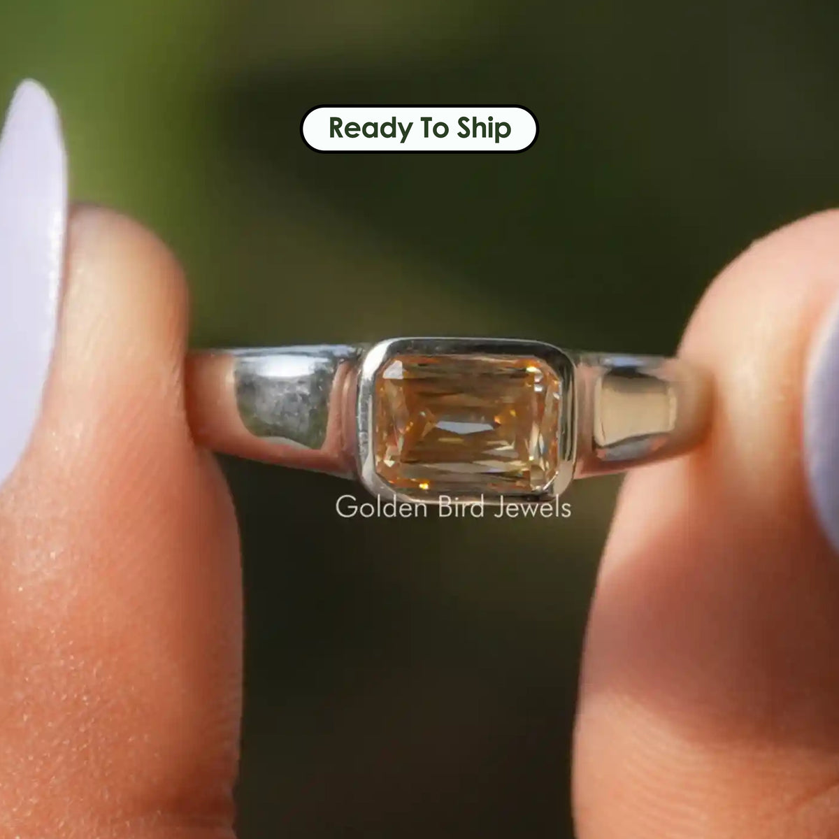 Champagne Criss Cut Moissanite Solitaire Wedding Ring