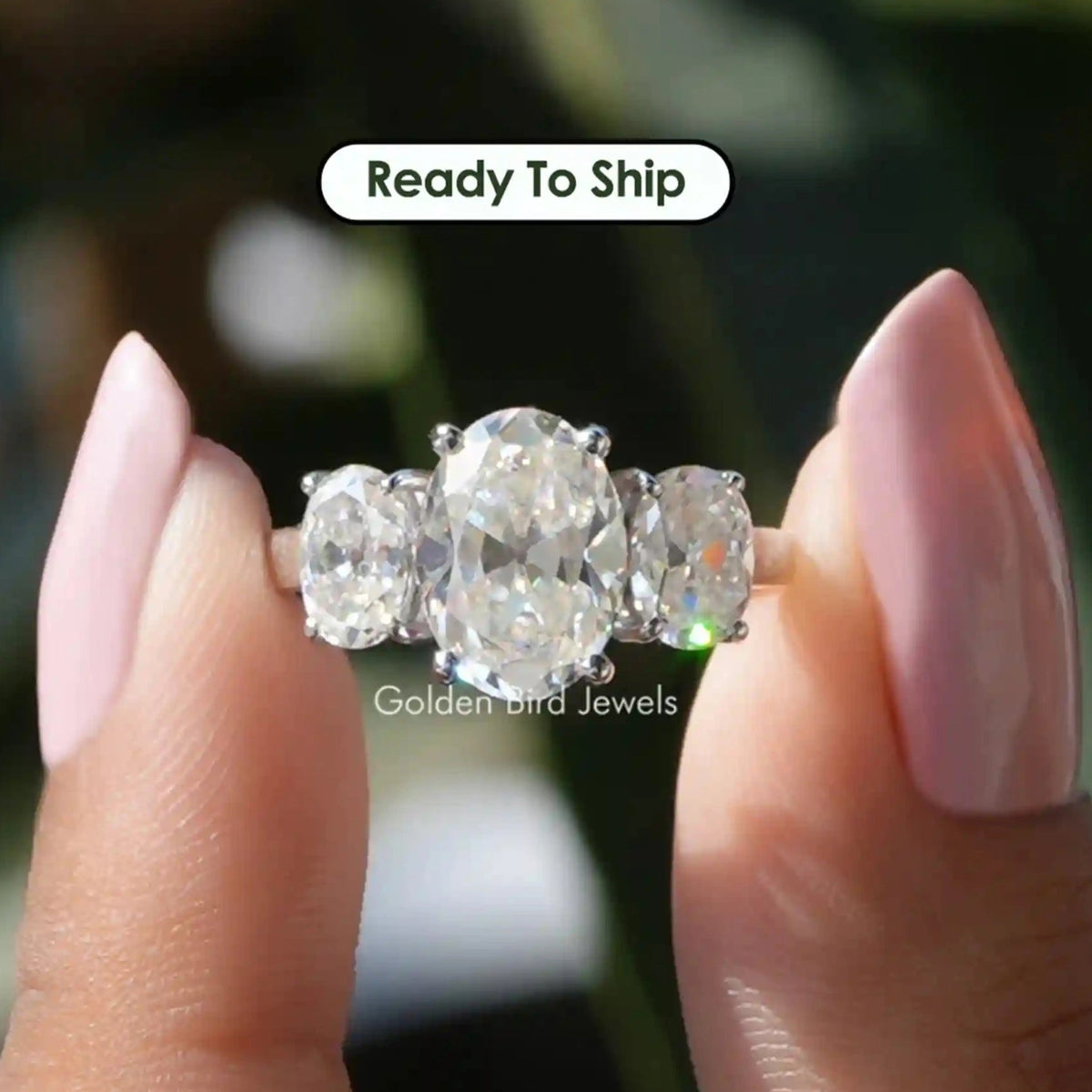 3 Carat Old Mine Oval Cut Three Stone Engagement Ring