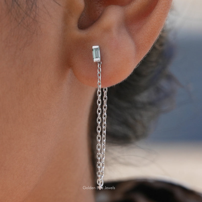 Baguette Moissanite Dangle Chain Earrings