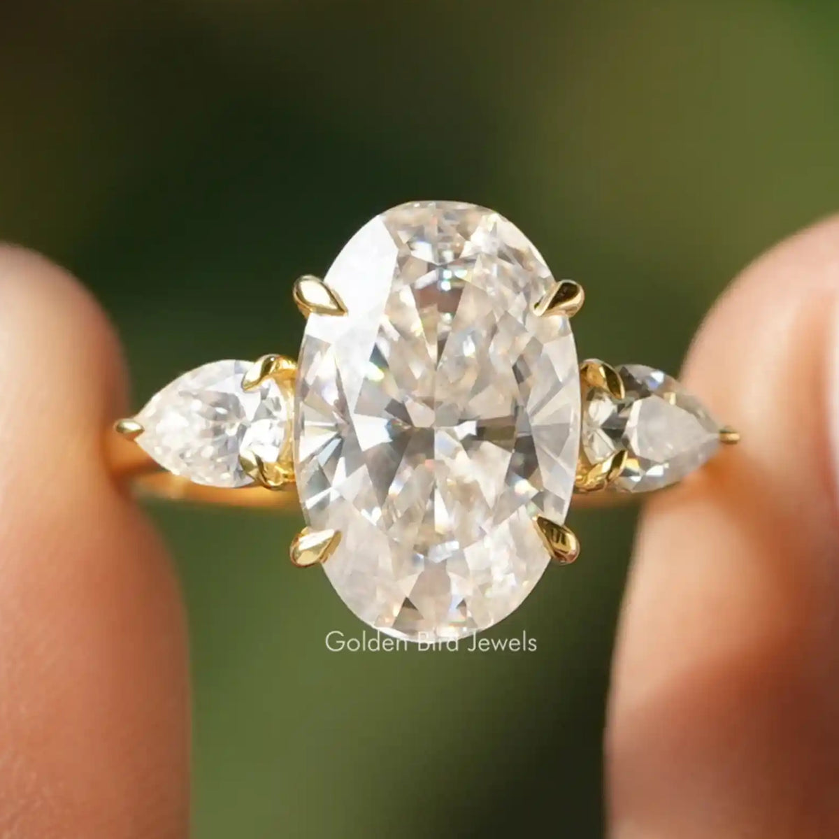 Crushed Iced Oval Three Stone Moissanite Ring