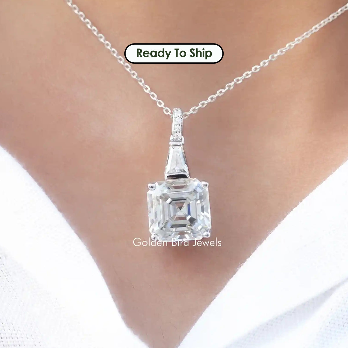 Colorless Asscher Cut Moissanite Pendant