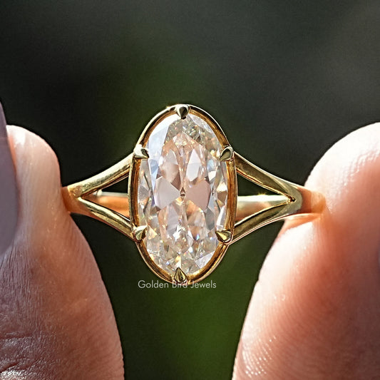 Old Mine Moval Cut Moissanite Solitaire Ring