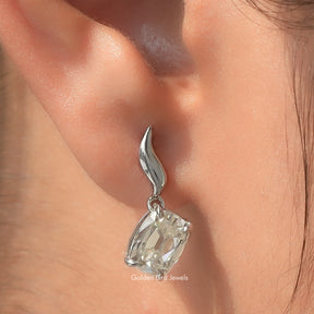 Old Mine Cushion Cut Moissanite Dangle Drop Earrings