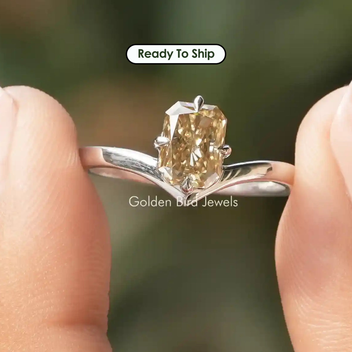 Yellow Radiant Moissanite Sideway Solitaire Ring
