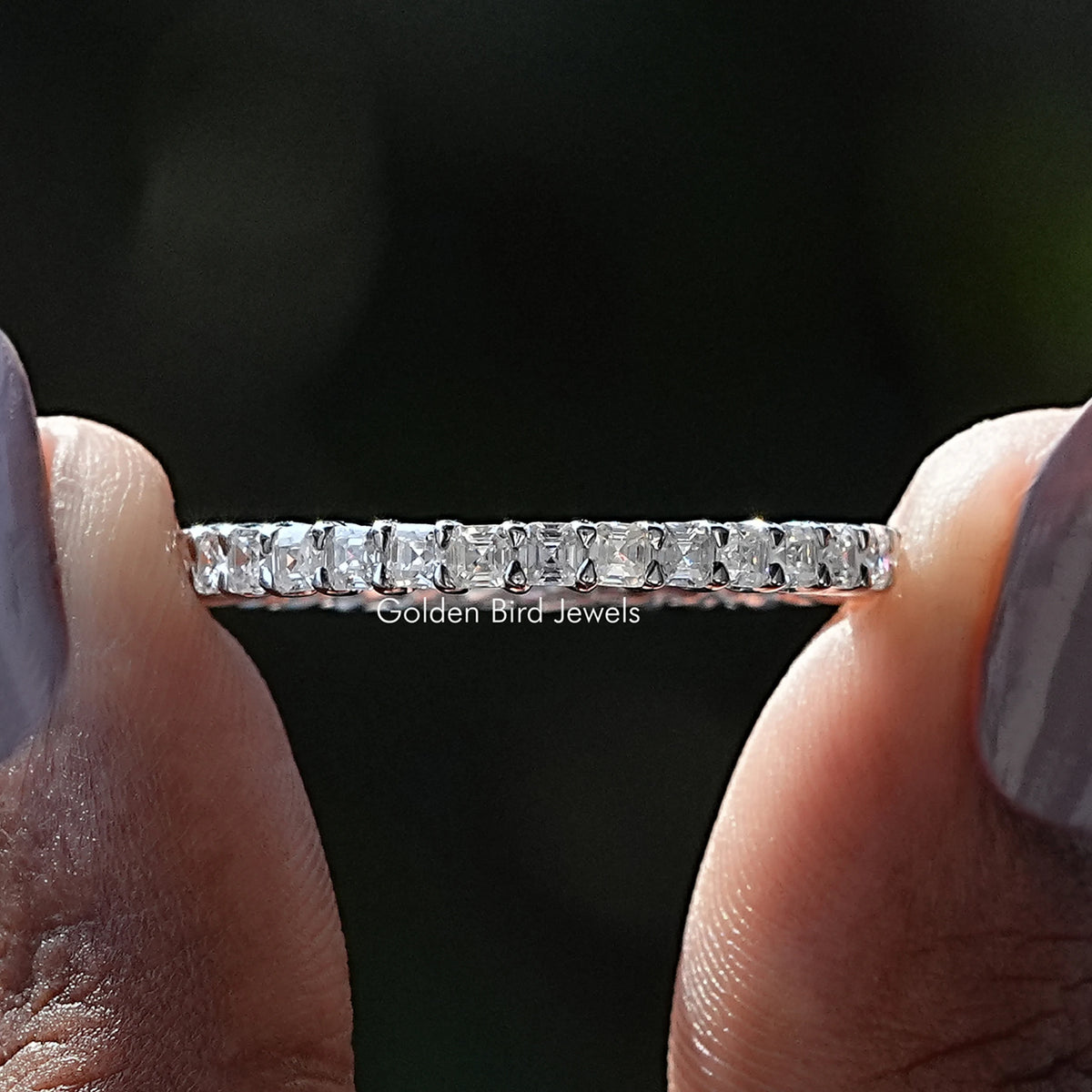 Asscher Cut Moissanite Eternity Wedding Band