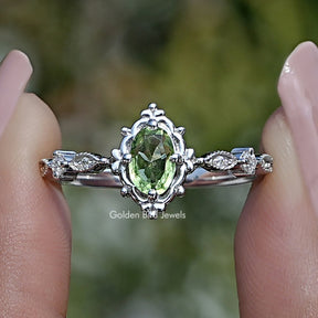Peridot Green Oval Cut Gemstone Accent Ring