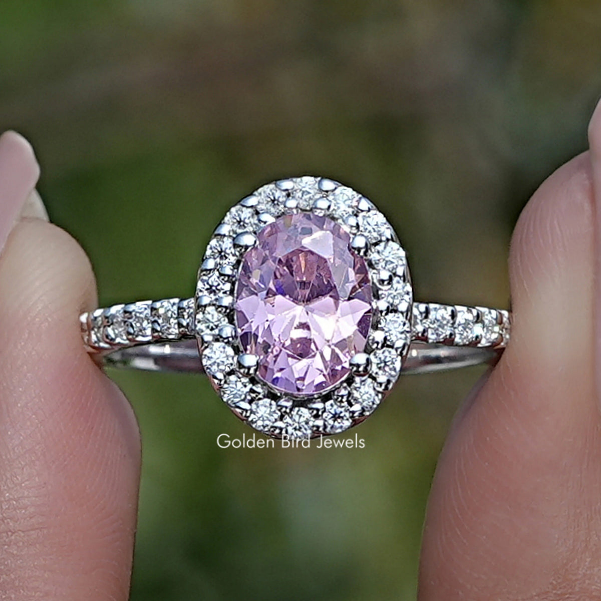 Tourmaline Pink Oval Gemstone Halo Accent Ring