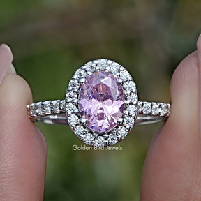 Tourmaline Pink Oval Gemstone Halo Accent Ring