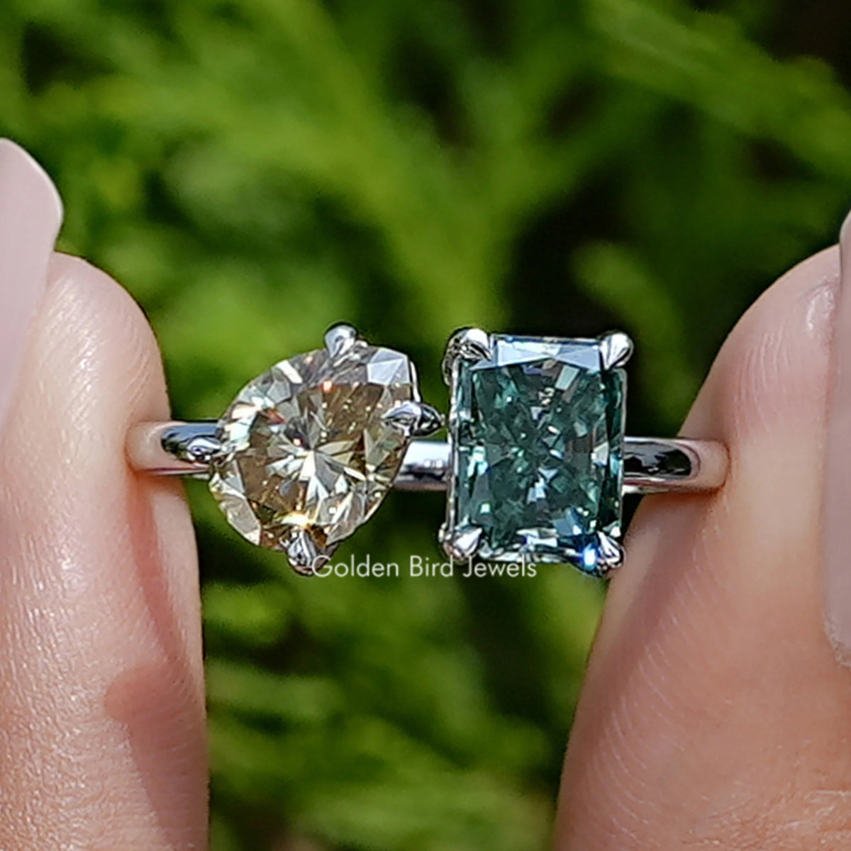 Radiant And Pear Toi Et Moi Moissanite Ring