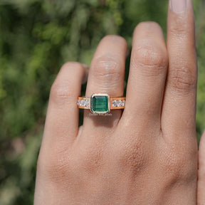In finger view of Bezel Cut Moissanite Solitaire Ring