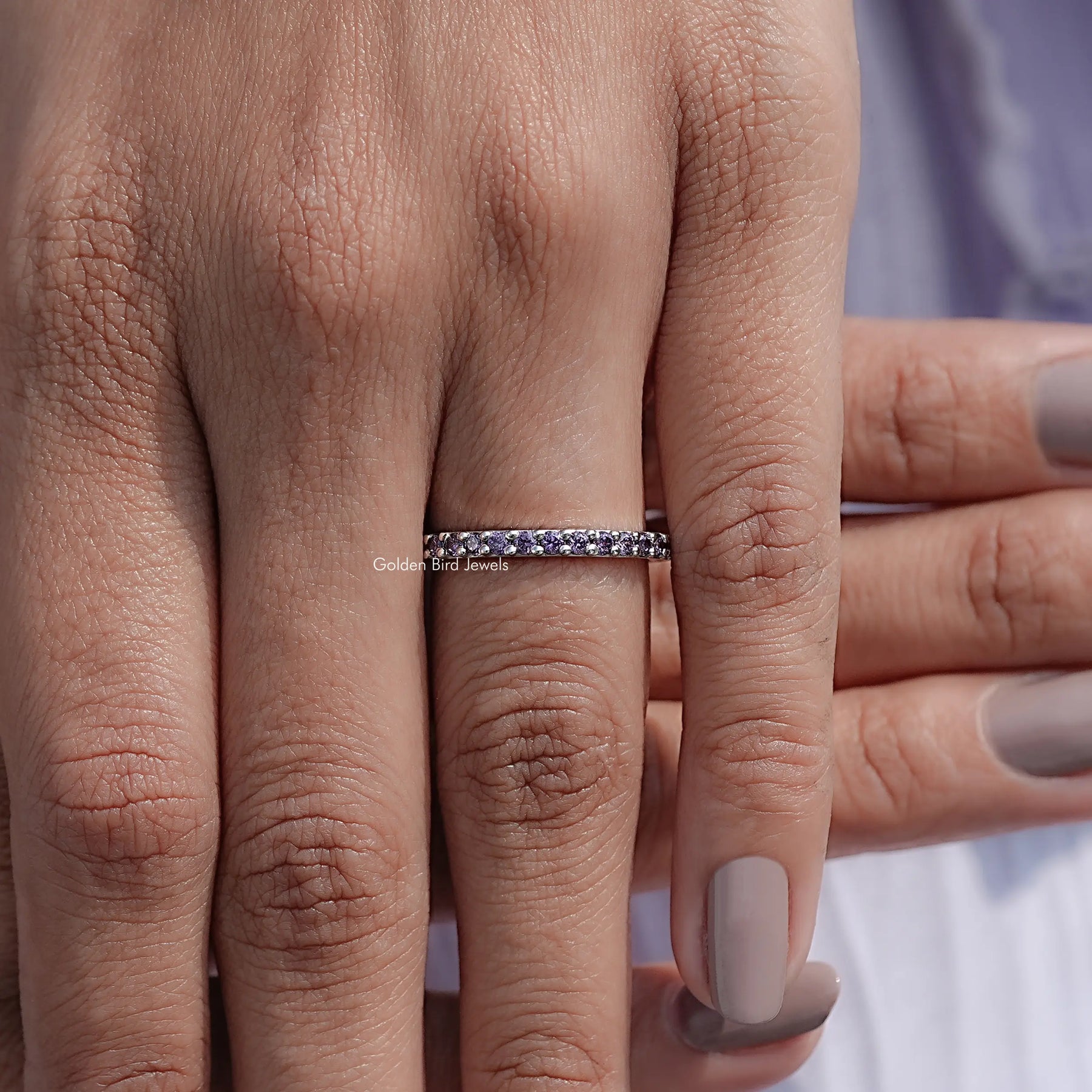 February Birthstone Purple Amethyst Round Eternity Band
