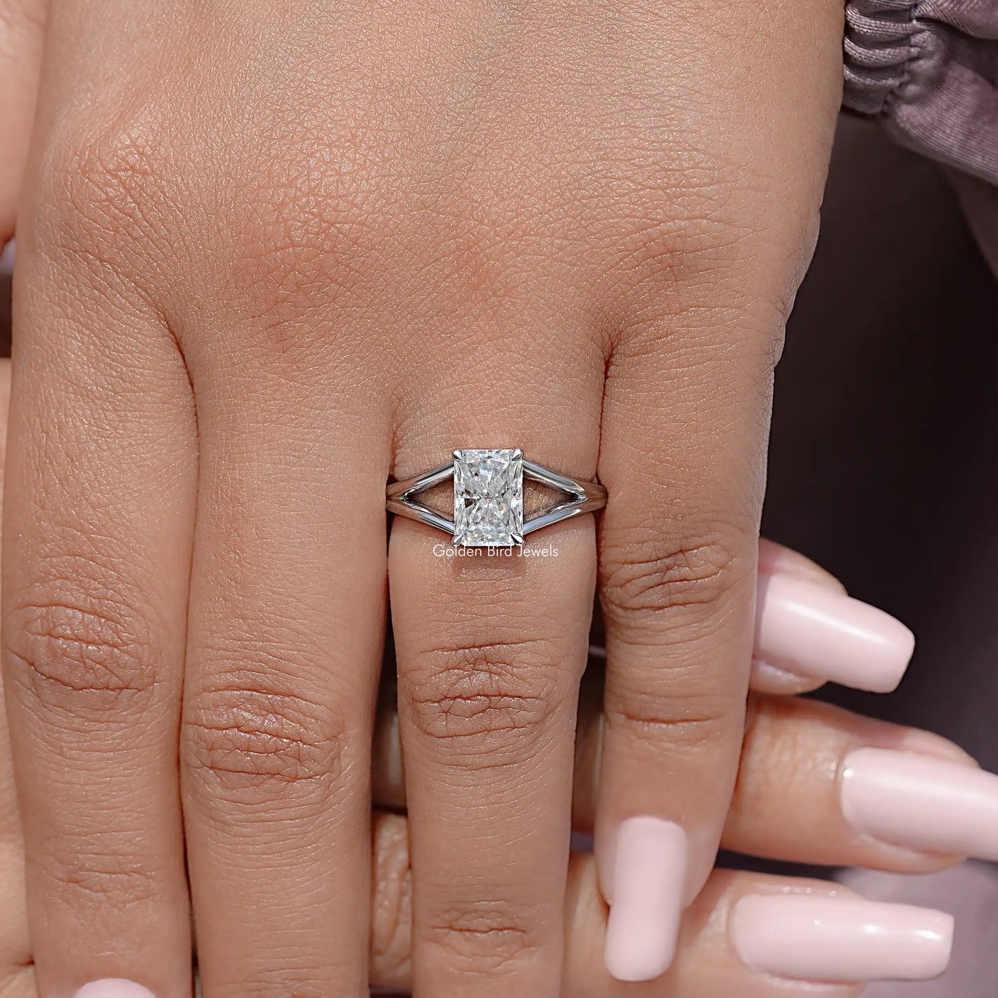 Radiant Cut Moissanite Split Shank Solitaire Engagement Ring