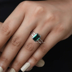 View of Moissanite Emerald Cut Engagement Ring In White Gold