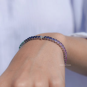 Gradient Multi Color Oval Gemstone Tennis Bracelet