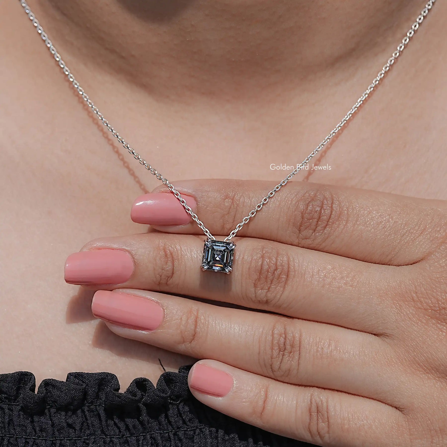 Gray Asscher Moissanite Solitaire Pendant
