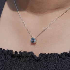 Gray Asscher Moissanite Solitaire Pendant