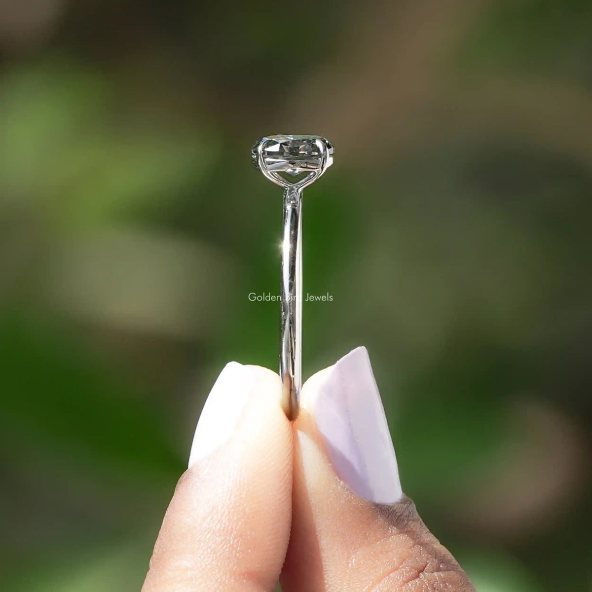 Gray Oval Cut Moissanite Solitaire Ring