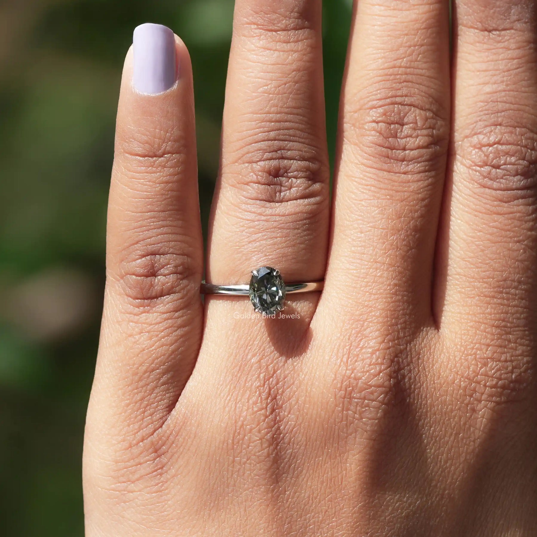 Gray Oval Cut Moissanite Solitaire Ring