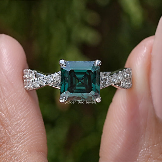 Asscher Cut Moissanite Gemstone Twisted Accent Ring