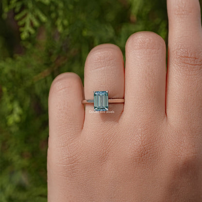 Emerald Cut Moissanite Gemstone Solitaire Ring