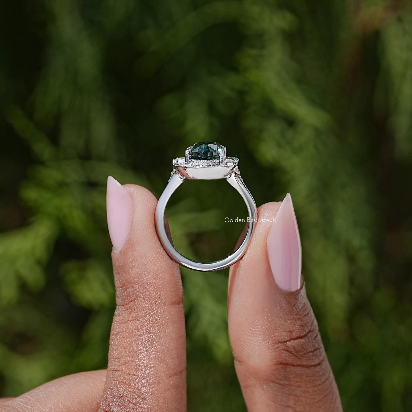 Old Mine Moval Moissanite Gemstone Halo Ring
