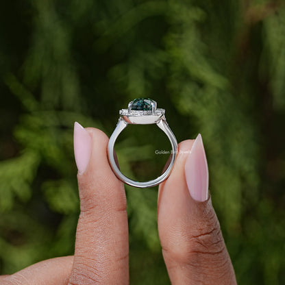 Old Mine Moval Moissanite Gemstone Halo Ring