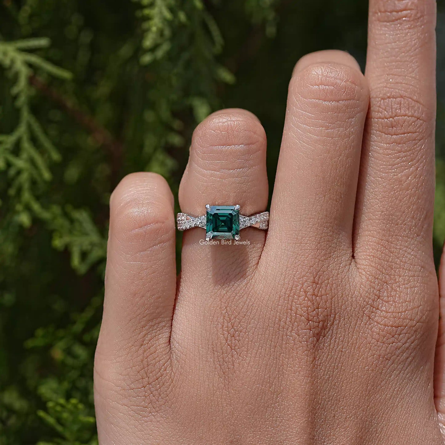 Asscher Cut Moissanite Gemstone Twisted Accent Ring