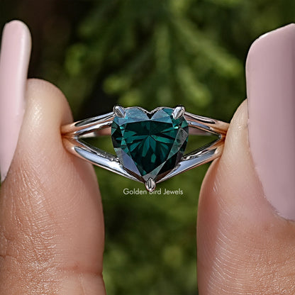 Heart Cut Moissanite Gemstone Split Shank Wedding Ring