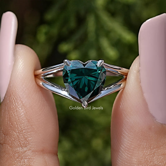 Heart Cut Moissanite Gemstone Split Shank Wedding Ring