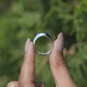 Back view of East West Green Marquise Bezel Set Moissanite Ring Set