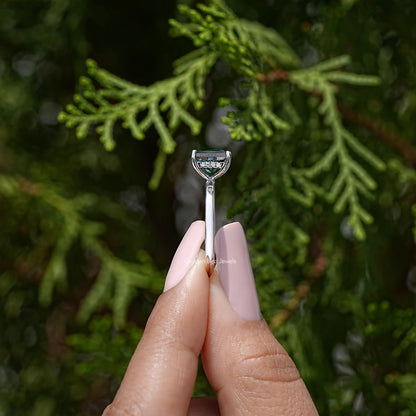 Princess Cut Moissanite Gemstone Hidden Halo Wedding Ring
