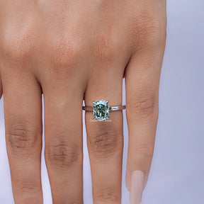 Top view of Fancy Green Elongated cushion moissanite hidden halo ring for women 's wear