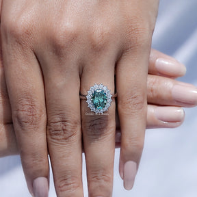 Close view of Oval cut Moissanite Ring