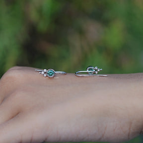 Front And Back Side View Of Green Round Moissanite Earwire Drop Earrings