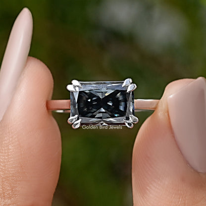 Black Radiant Moissanite Solitaire Engagement Ring