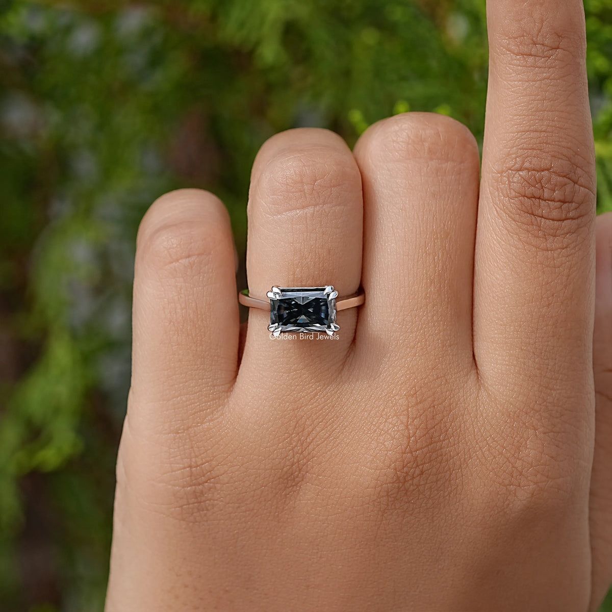 Black Radiant Moissanite Solitaire Engagement Ring